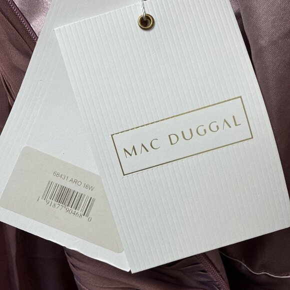 Mac Duggal Plus Size 16W Pink Puff Sleeve Embellished Cuff V-Neck A Line Gown - Picture 16 of 16